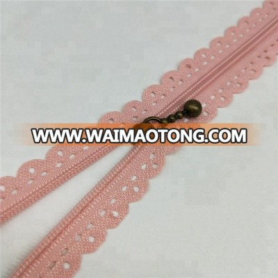 zipper manufacturer decorative lace tape nylon zippers for clothing